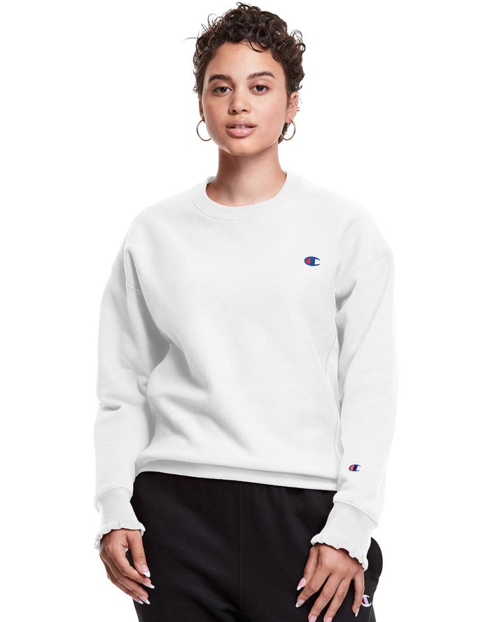 Champion Sweatshirt Dames - Wit - Reverse Weave Crew C Logo ( 304871-GNR )